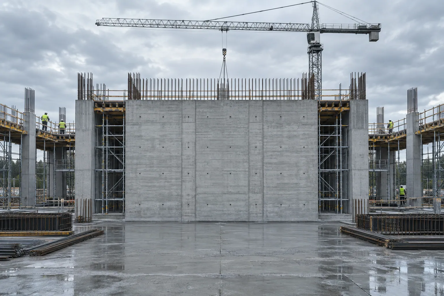 A concrete formwork jobsite with panels in place