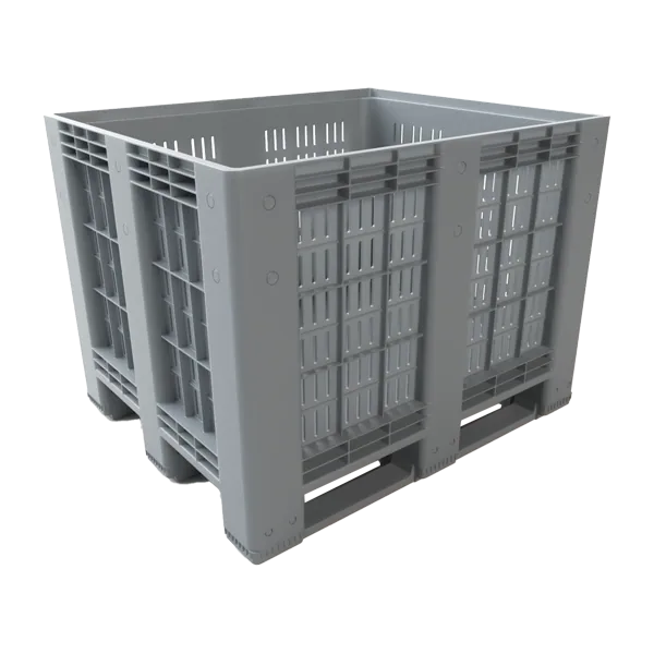 48×40 Rigid Bulk Container, 36 in, 2-Runner, Perforated Walls